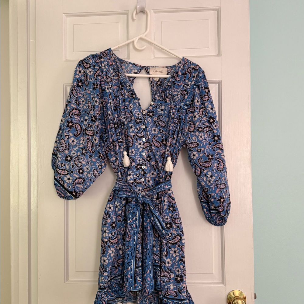 Colonels Blue Paisley Button-Front Dress with Tie Waist